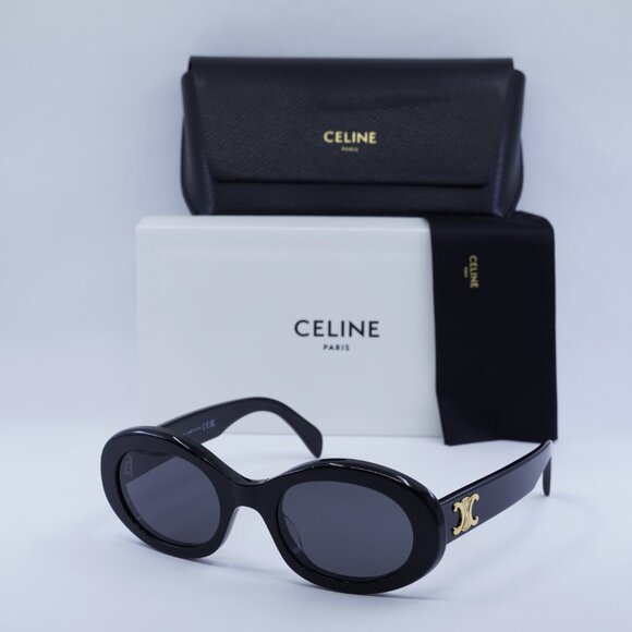 Celine CL40194U 01A Sunglasses Shiny Black Oval Frame, Smoke Lenses - Picture 13 of 13